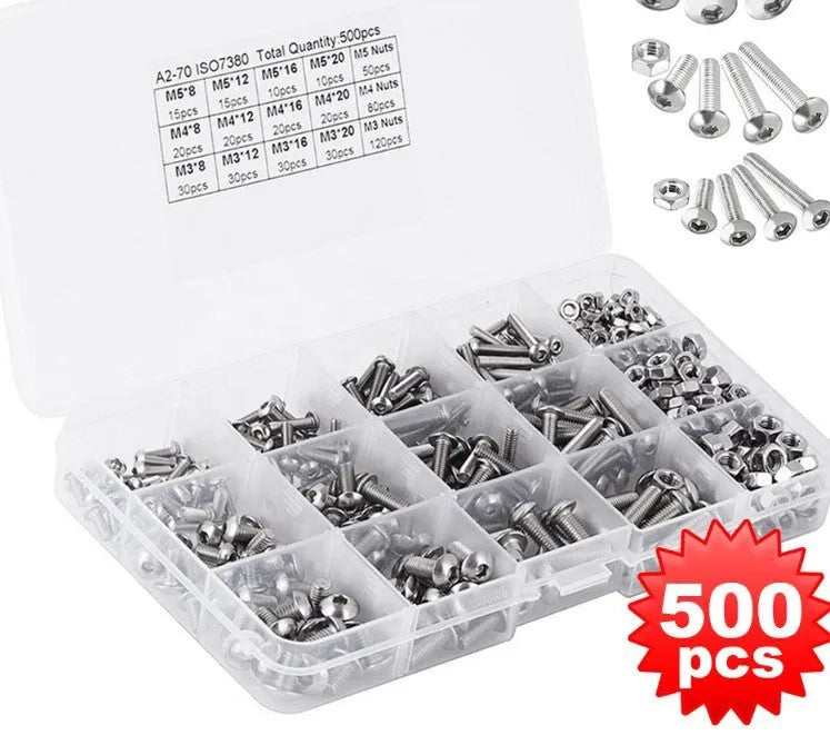 Stainless steel A2-70 hexagon socket head bolts and nuts set in M3 M4 M5 thread sizes