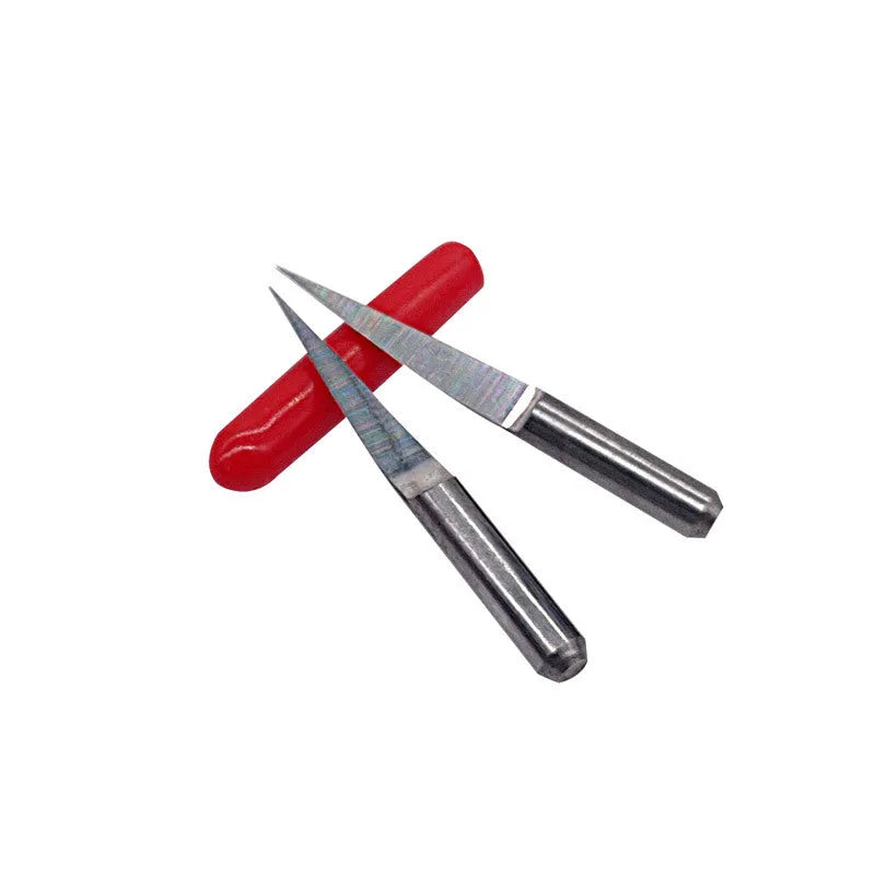 Ten tungsten steel milling cutters with 45-degree pointed knives for acrylic engraving in compact packaging