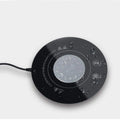 USB-powered hot and cold beverage coaster in black or white with tempered glass surface