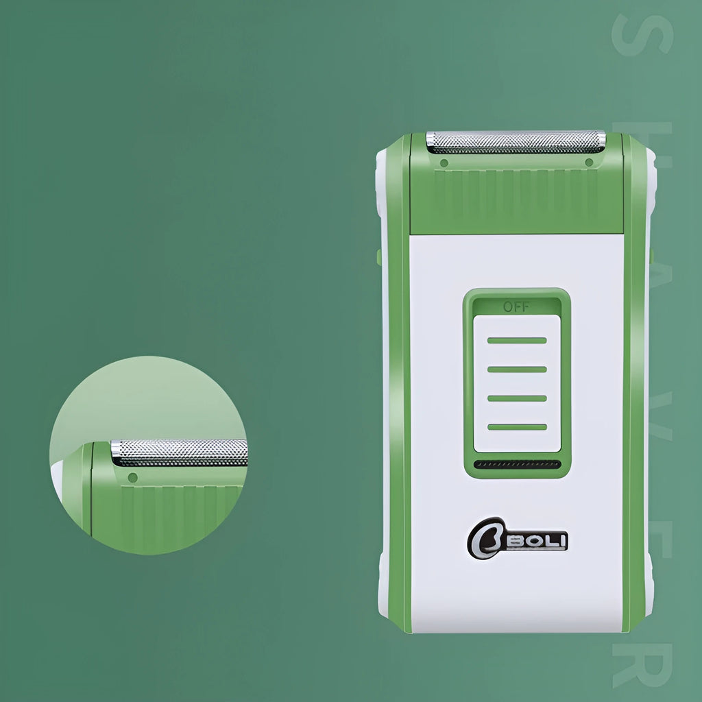 Reciprocating double-layer net electric shaver with an ABS shell in photo colour.