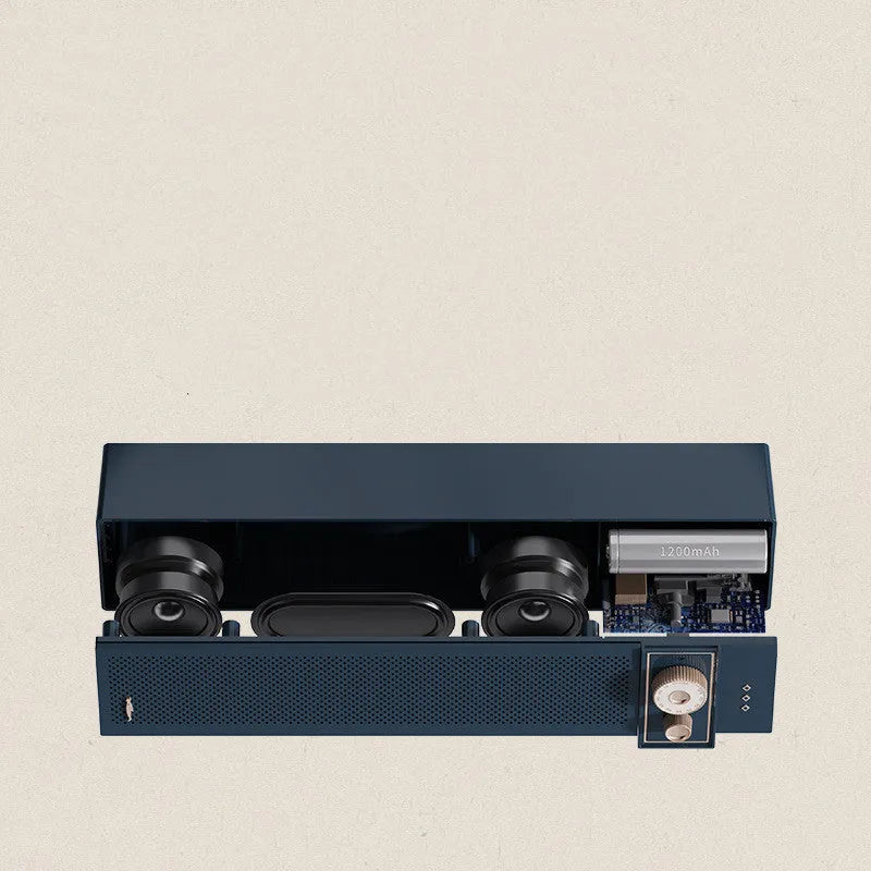 Portable Bluetooth speaker in blue colour with wireless and wired connection options