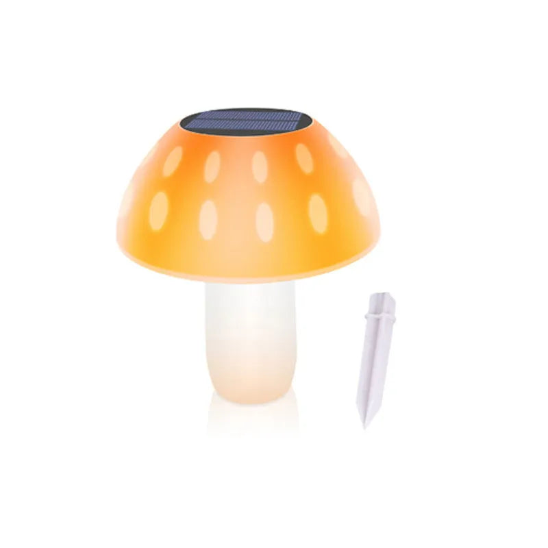 Solar mushroom ground plug light for garden landscape with ground spike installation