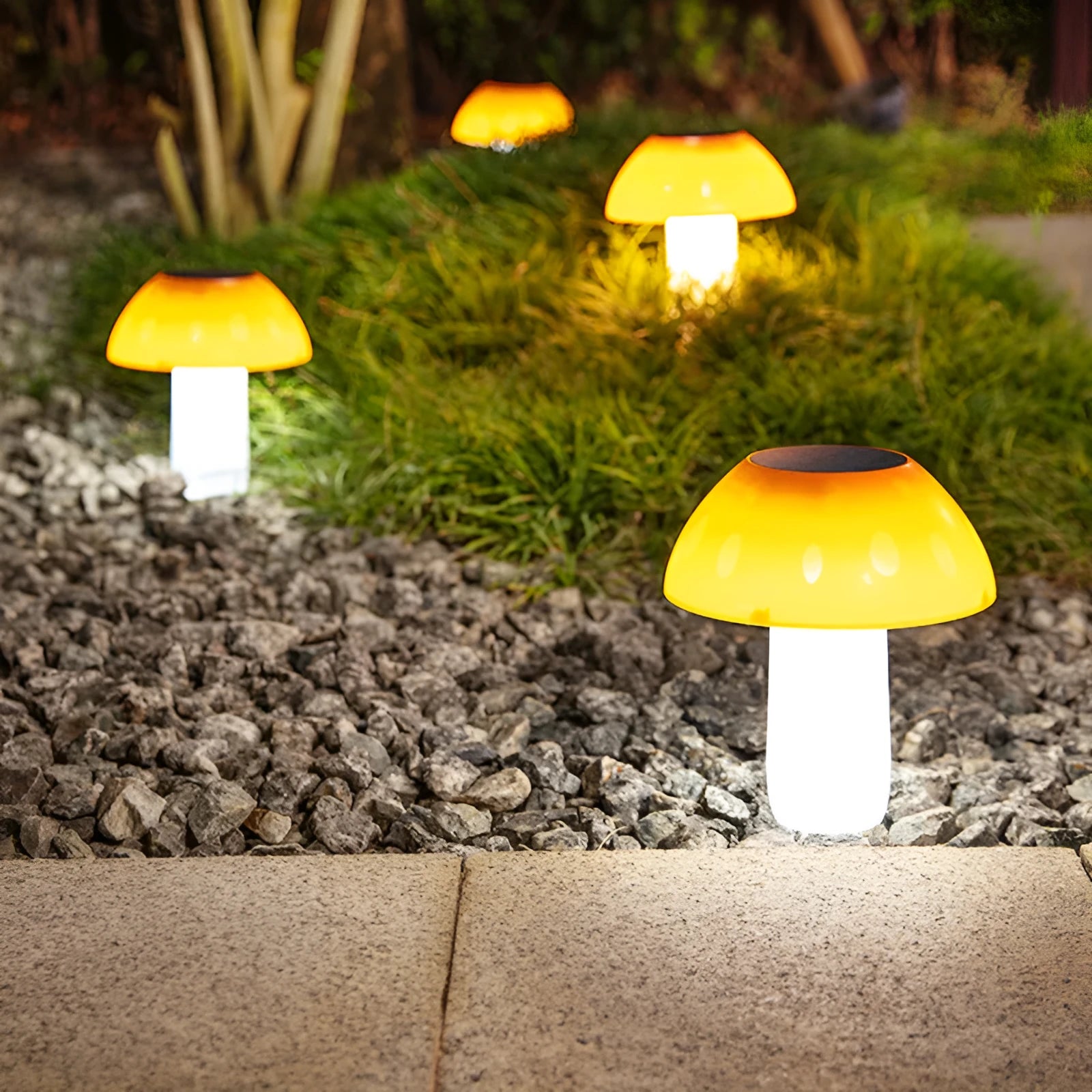 Solar mushroom ground plug light for garden landscape with ground spike installation