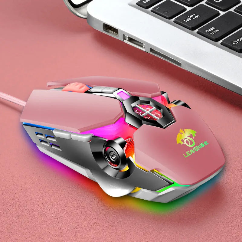 RGB luminous wired mechanical mouse with 7 buttons four-way wheel and 1.5-metre USB cable