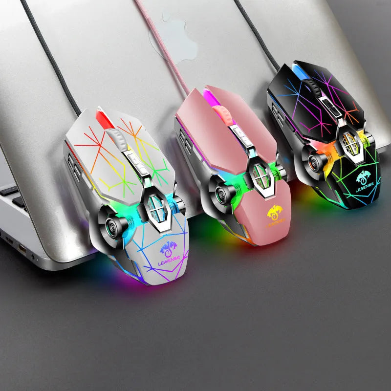 RGB luminous wired mechanical mouse with 7 buttons four-way wheel and 1.5-metre USB cable