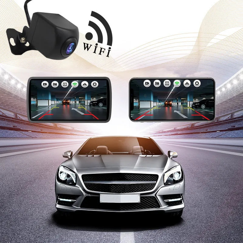 Black reversing car camera with wide-angle starlight night vision lens, plastic shell, size 13.2 cm x 8.2 cm x 4.6 cm