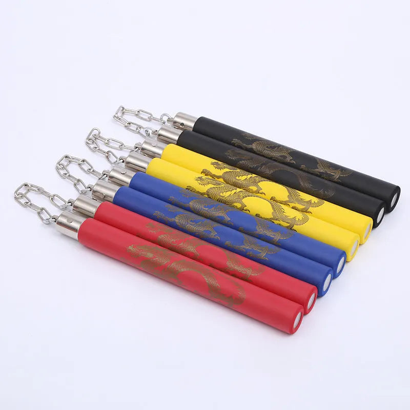 Sponge-covered training nunchakus with EVA foam exterior and iron chain connection
