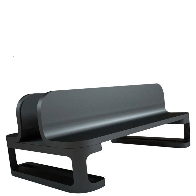 Aluminium alloy vertical stand holding a MacBook laptop upright