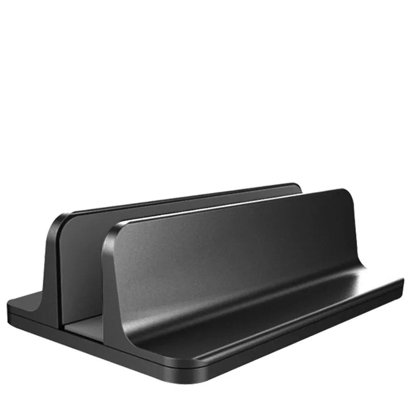 Aluminium alloy vertical stand holding a MacBook laptop upright