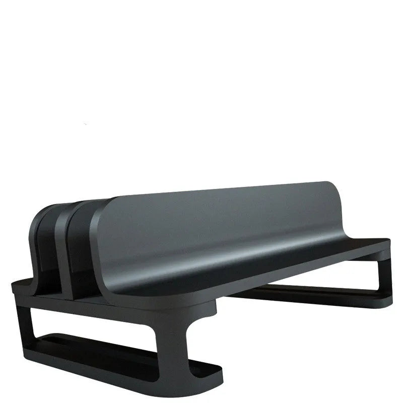 Aluminium alloy vertical stand holding a MacBook laptop upright