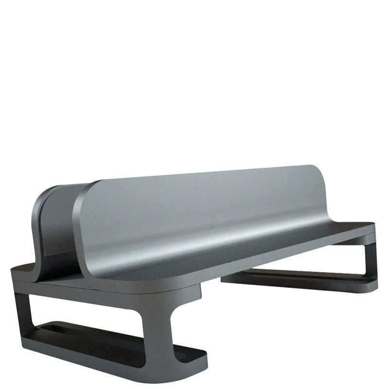Aluminium alloy vertical stand holding a MacBook laptop upright