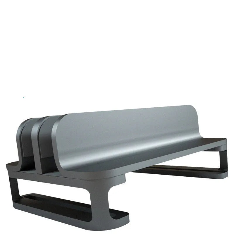Aluminium alloy vertical stand holding a MacBook laptop upright