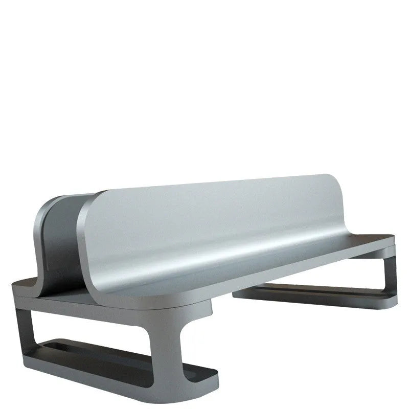 Aluminium alloy vertical stand holding a MacBook laptop upright