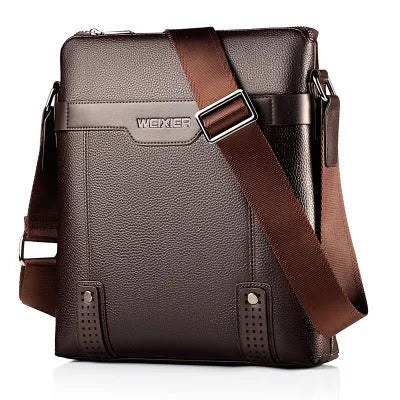 Black PU leather men's square shoulder bag with a single strap and zipper.