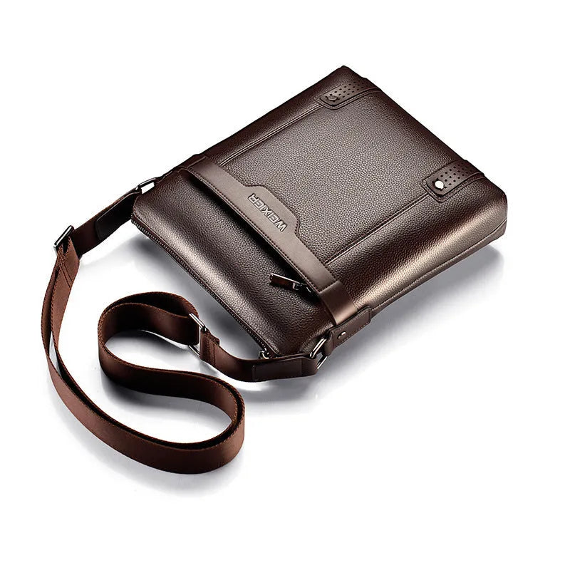 Black PU leather men's square shoulder bag with a single strap and zipper.