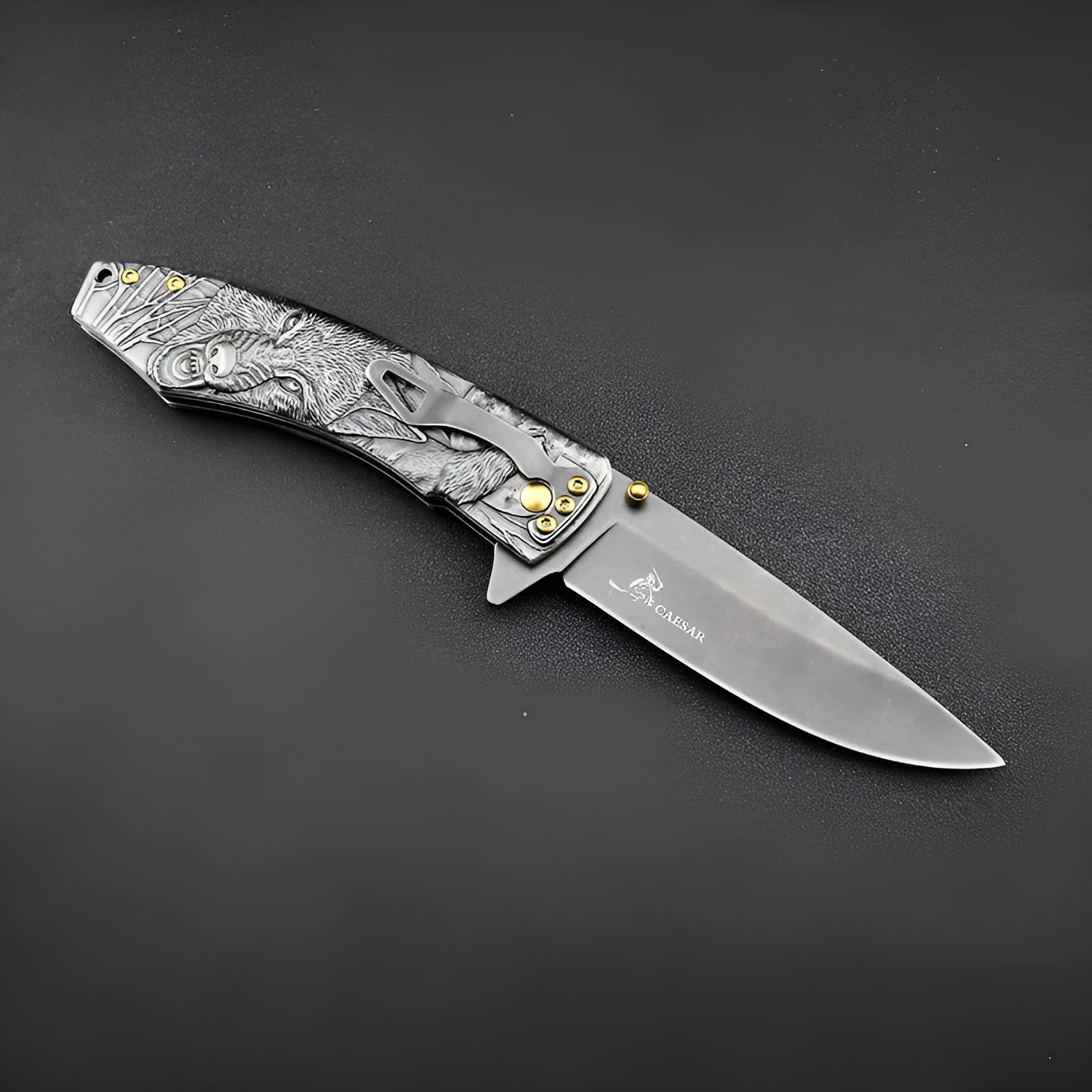 High hardness outdoor folding knife with 9cm 7cr17Mov stone wash stainless steel blade, closed length 120mm, in gift box