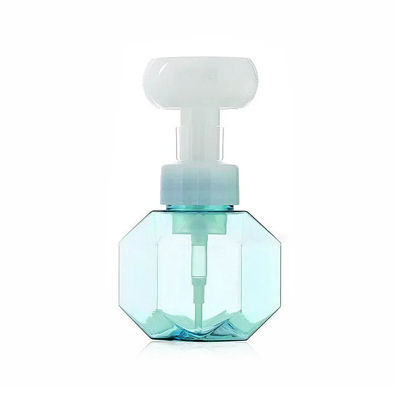Refillable plastic foam bottle with non-woven fabric sleeve in pink, green, blue, or yellow