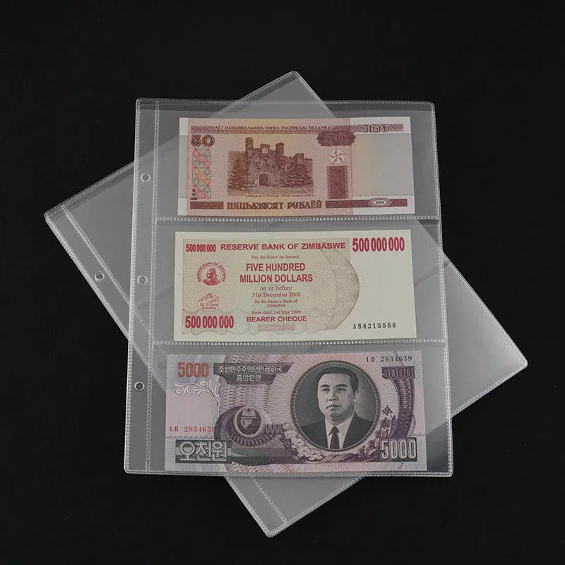 Transparent PVC coin and stamp collection page measuring 252x200mm for album organisation