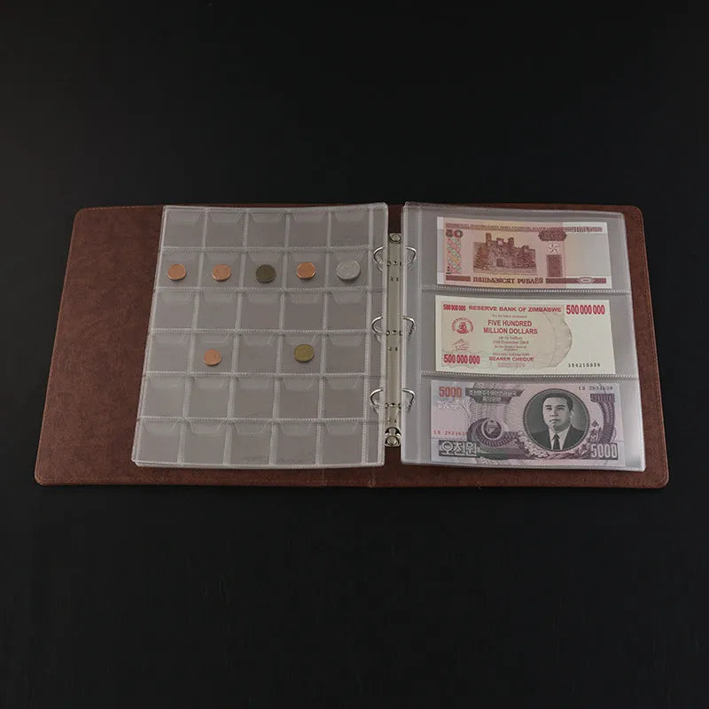 Transparent PVC coin and stamp collection page measuring 252x200mm for album organisation