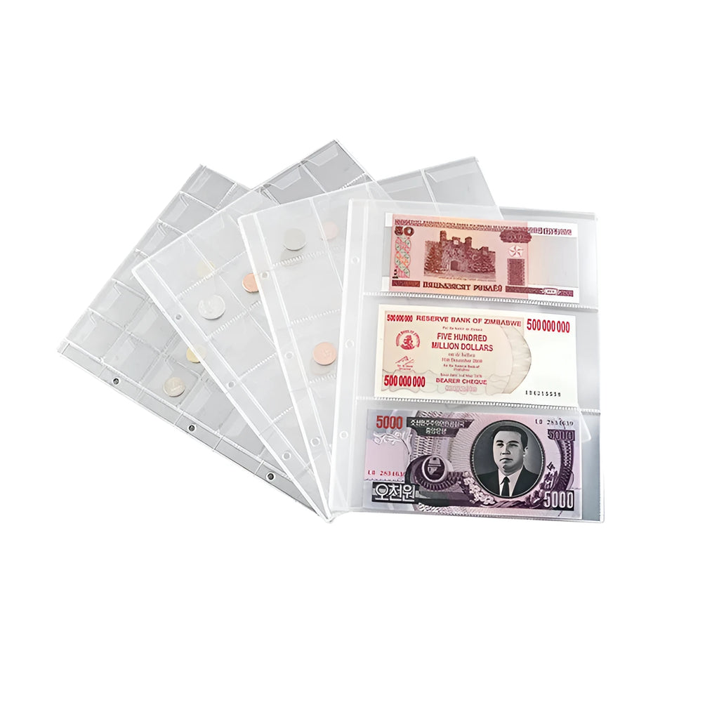 Transparent PVC coin and stamp collection page measuring 252x200mm for album organisation