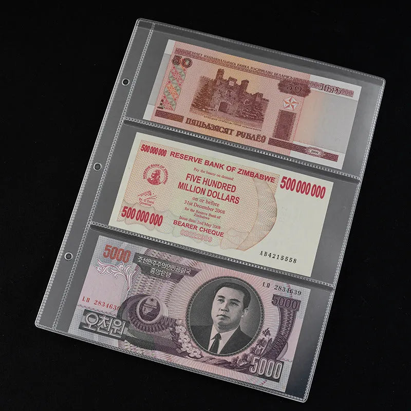 Transparent PVC coin and stamp collection page measuring 252x200mm for album organisation