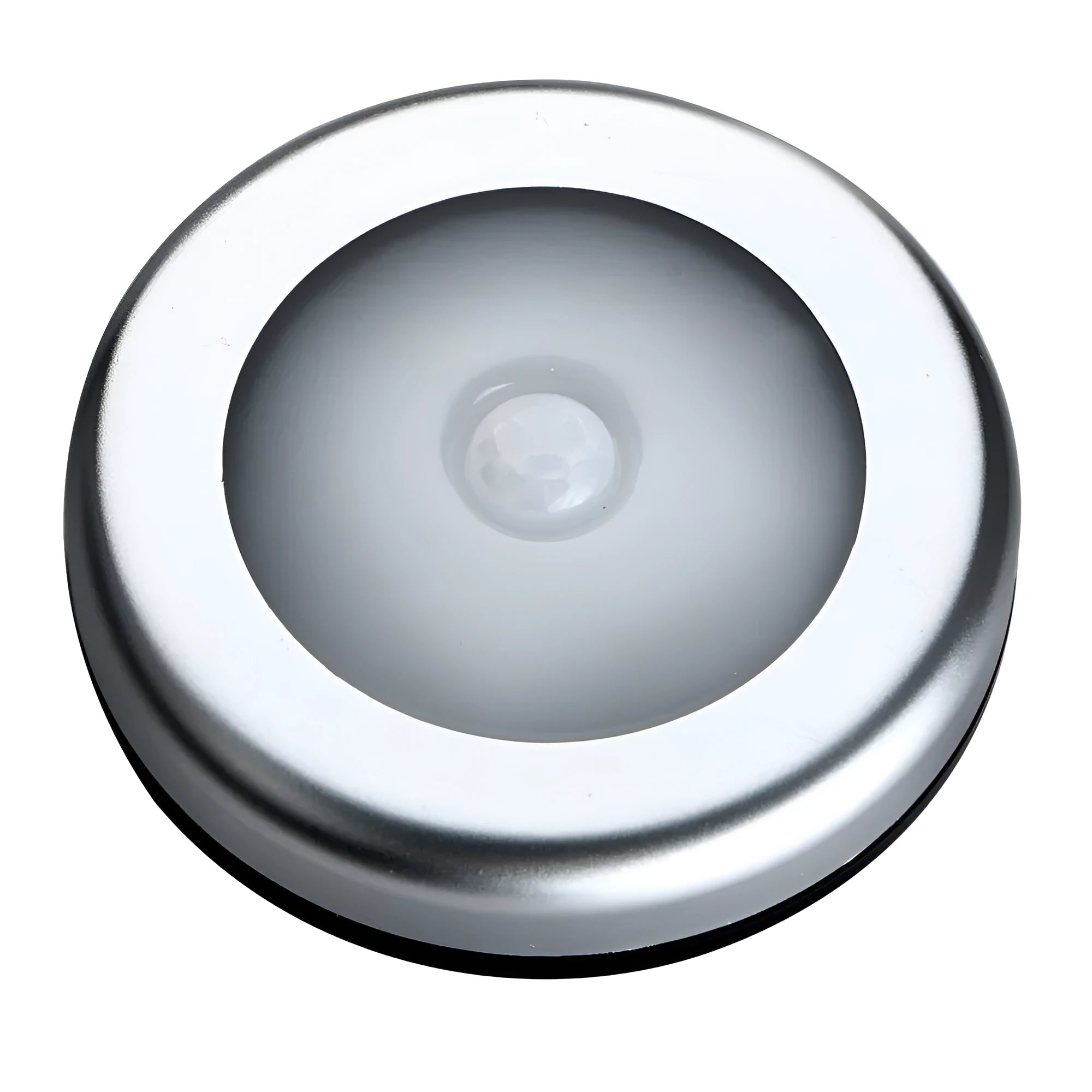 Silver square wireless motion sensor night light on a surface, dimensions 80mm by 80mm.