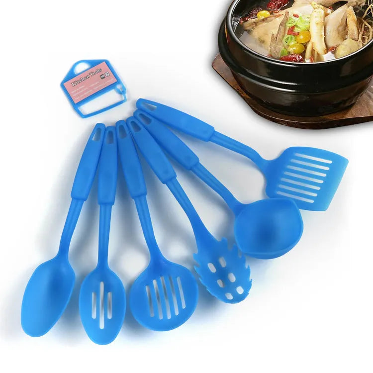 Black rubber kitchen shovel and spoon utensil set for non-stick pan protection