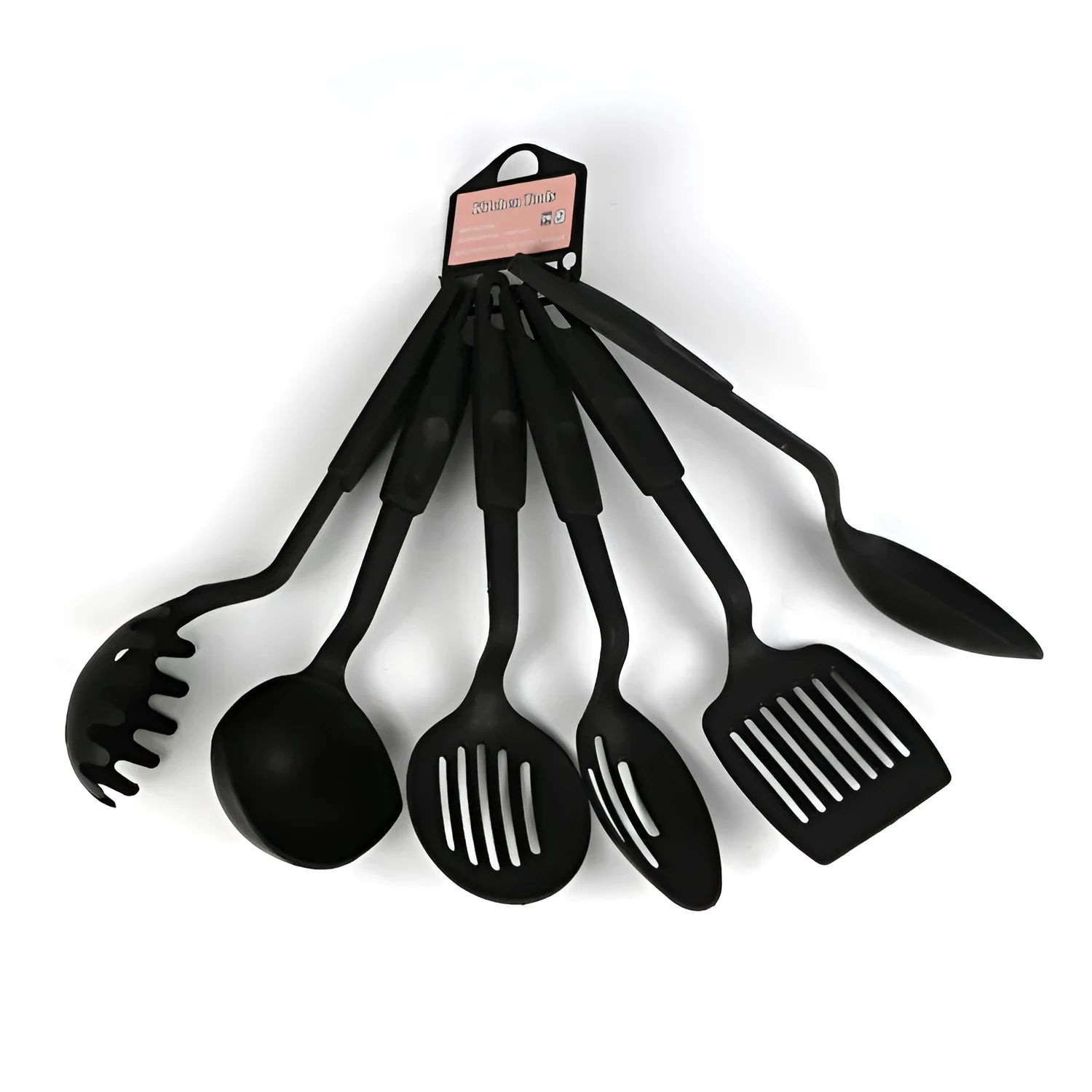 Black rubber kitchen shovel and spoon utensil set for non-stick pan protection