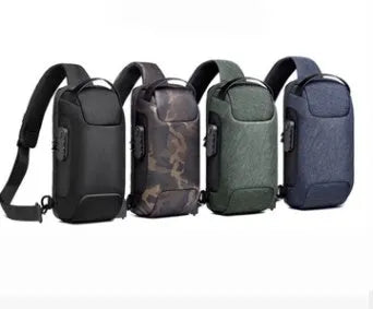 Men's canvas chest shoulder bag in square vertical design with business organiser compartments
