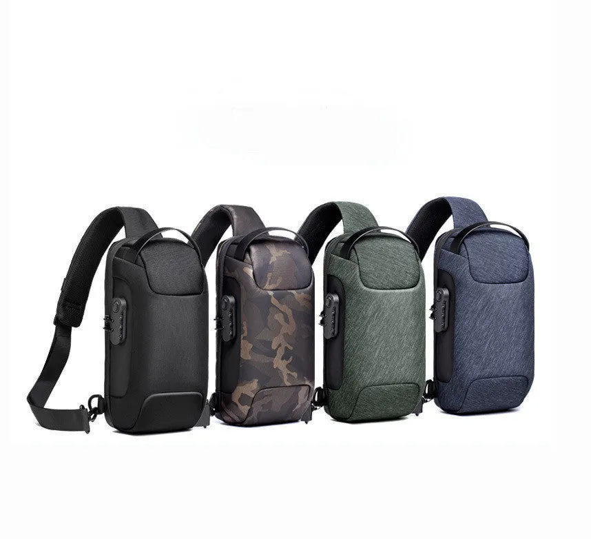Men's canvas chest shoulder bag in square vertical design with business organiser compartments
