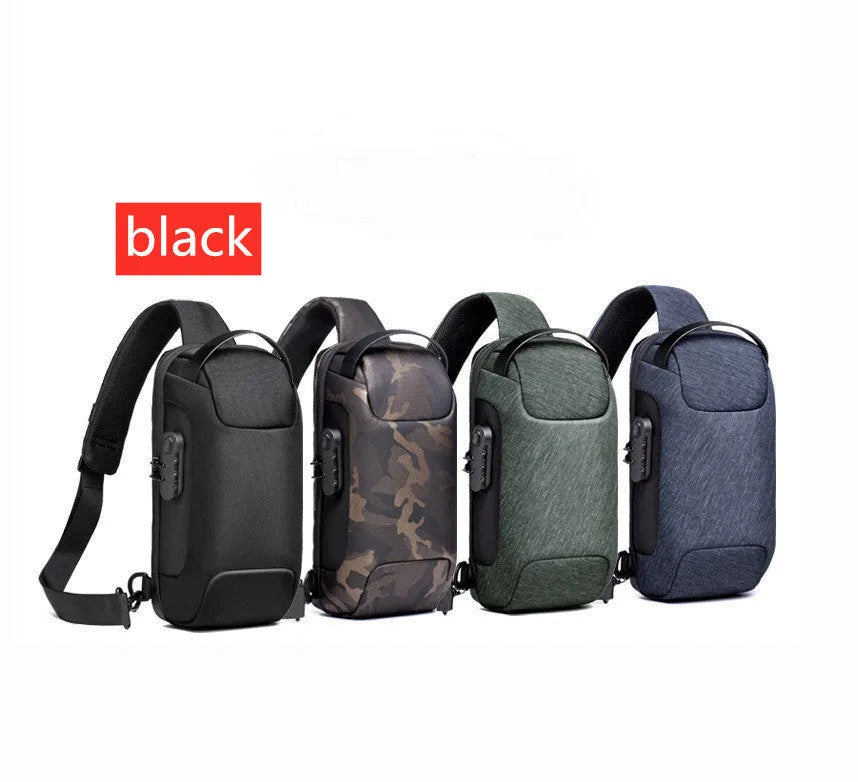 Men's canvas chest shoulder bag in square vertical design with business organiser compartments