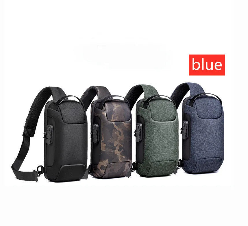 Men's canvas chest shoulder bag in square vertical design with business organiser compartments