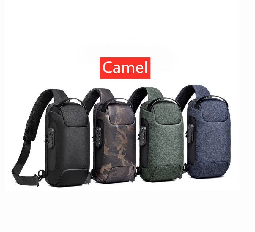 Men's canvas chest shoulder bag in square vertical design with business organiser compartments