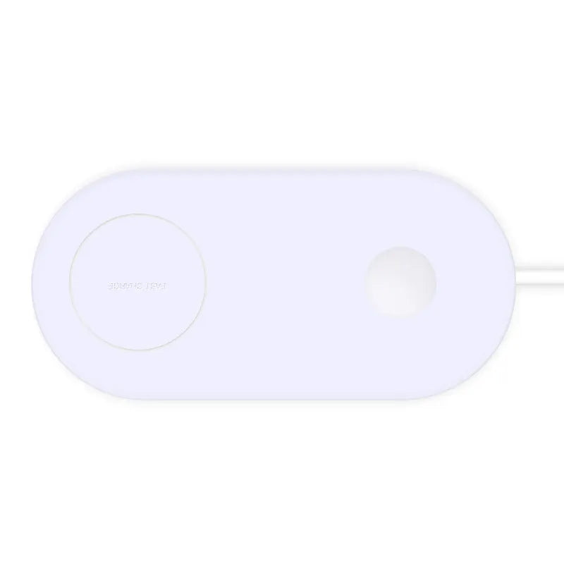 Simple white dual wireless fast charger for two mobile phones on a table