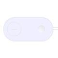 Simple white dual wireless fast charger for two mobile phones on a table