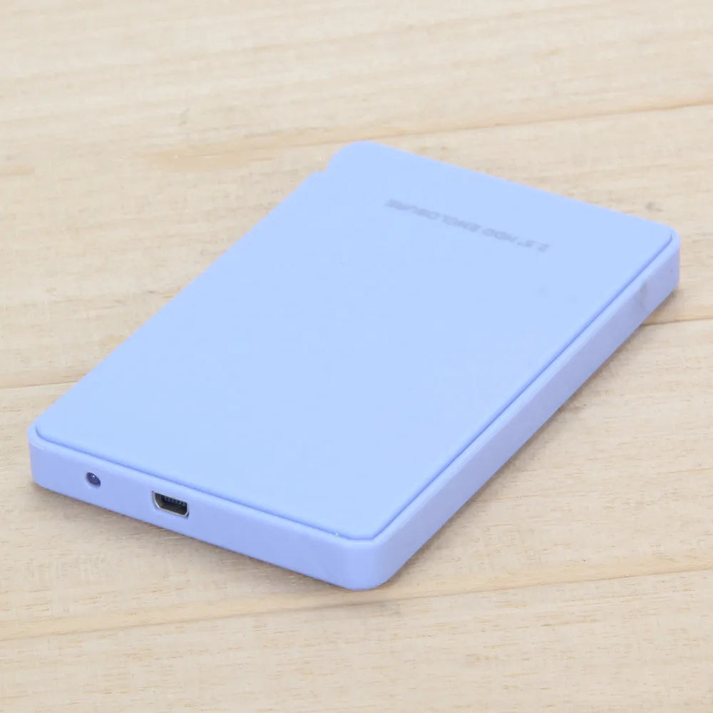 Black 2.5-inch USB 3.0 SATA hard drive enclosure without screws on a flat surface