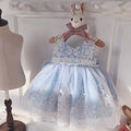 Ocean blue princess dress for baby girls with lace detailing and bohemian style elements