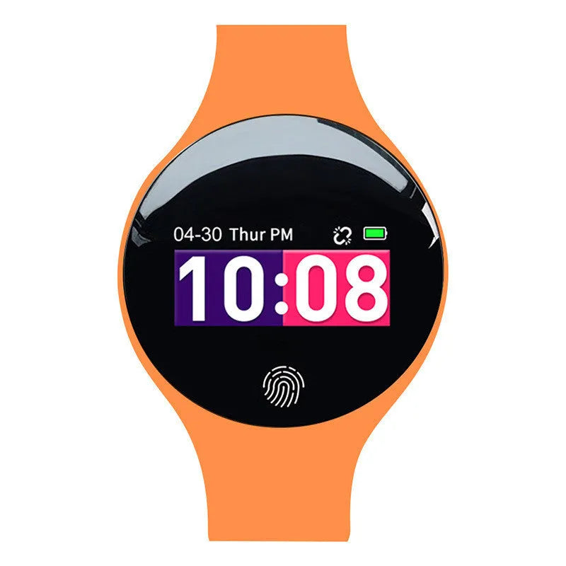 Smart watch with 0.66 inch screen in blue, black, orange, green or rose red colours showing 37mm dial