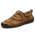 Men's casual leather shoes with microfiber upper in black, gold, and khaki colours