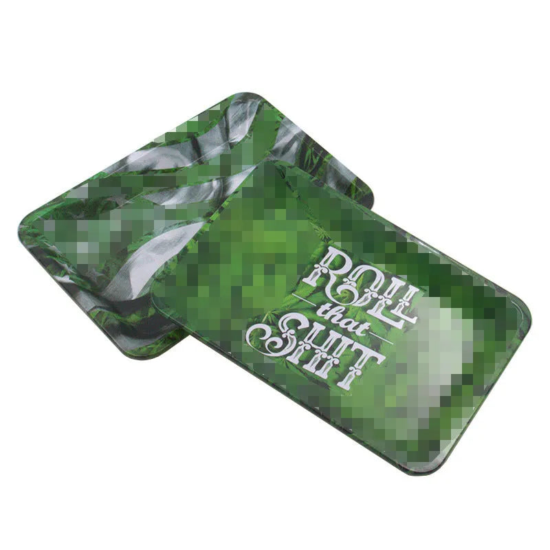 Green metal cigarette tray 18cm with Small Letter Maple Leaf design on tinplate surface