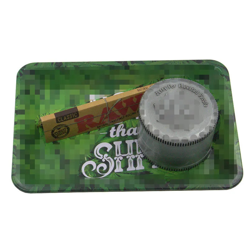 Green metal cigarette tray 18cm with Small Letter Maple Leaf design on tinplate surface