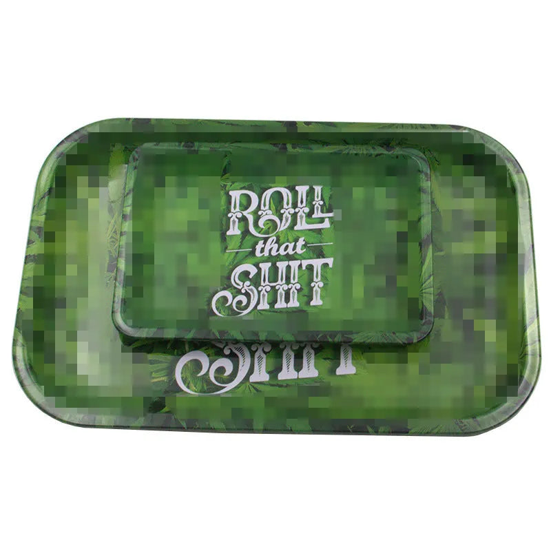 Green metal cigarette tray 18cm with Small Letter Maple Leaf design on tinplate surface