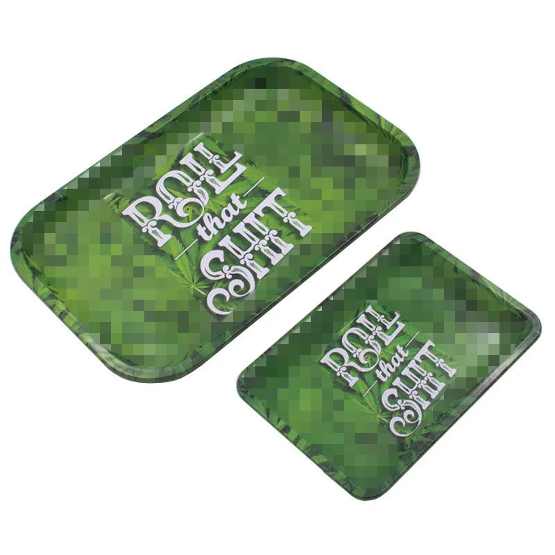Green metal cigarette tray 18cm with Small Letter Maple Leaf design on tinplate surface