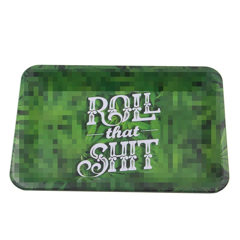 Green metal cigarette tray 18cm with Small Letter Maple Leaf design on tinplate surface