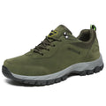 Men's outdoor hiking shoes in army green with low-cut design and mesh detailing