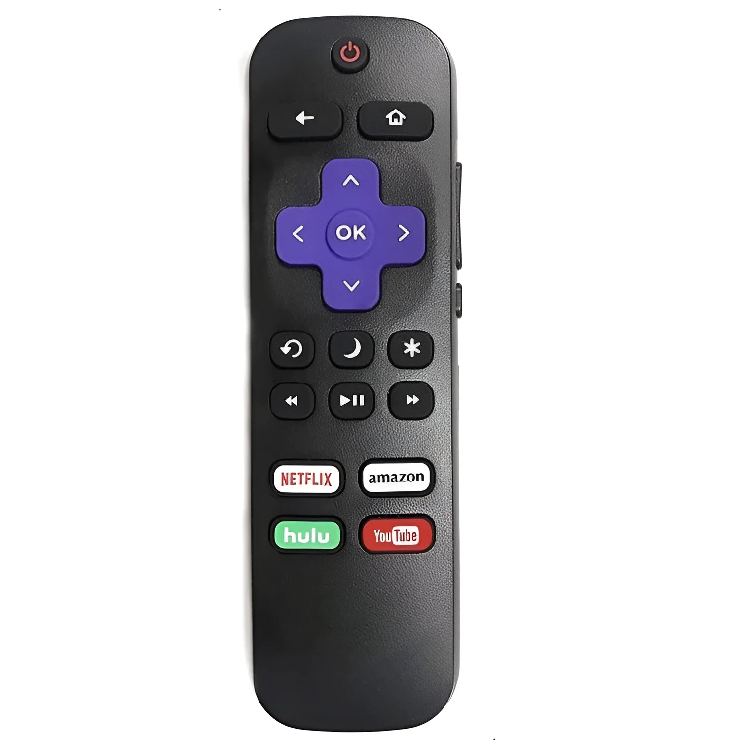 Black Roku TV remote control with voice search button for Express and Premiere streaming devices