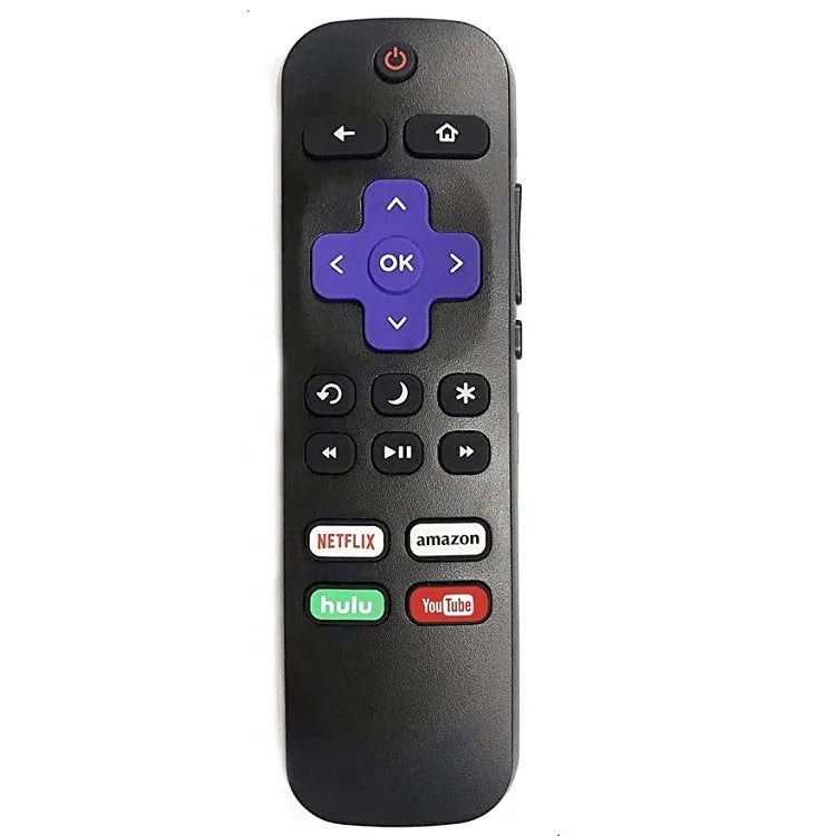 Black Roku TV remote control with voice search button for Express and Premiere streaming devices