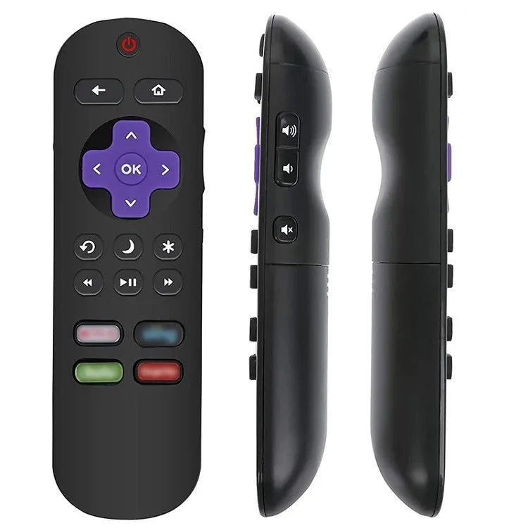 Black Roku TV remote control with voice search button for Express and Premiere streaming devices