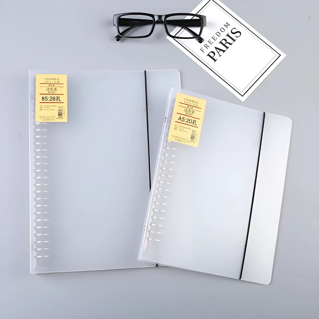 A5 26-hole loose-leaf notebook binder with horizontal line ruling and looped closure