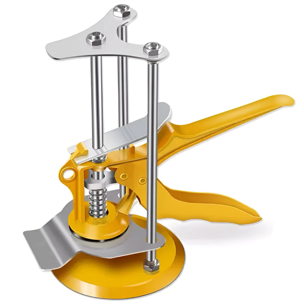 Height-adjustable tile raising positioner with metal alloy construction measuring 23.5x6.5 cm